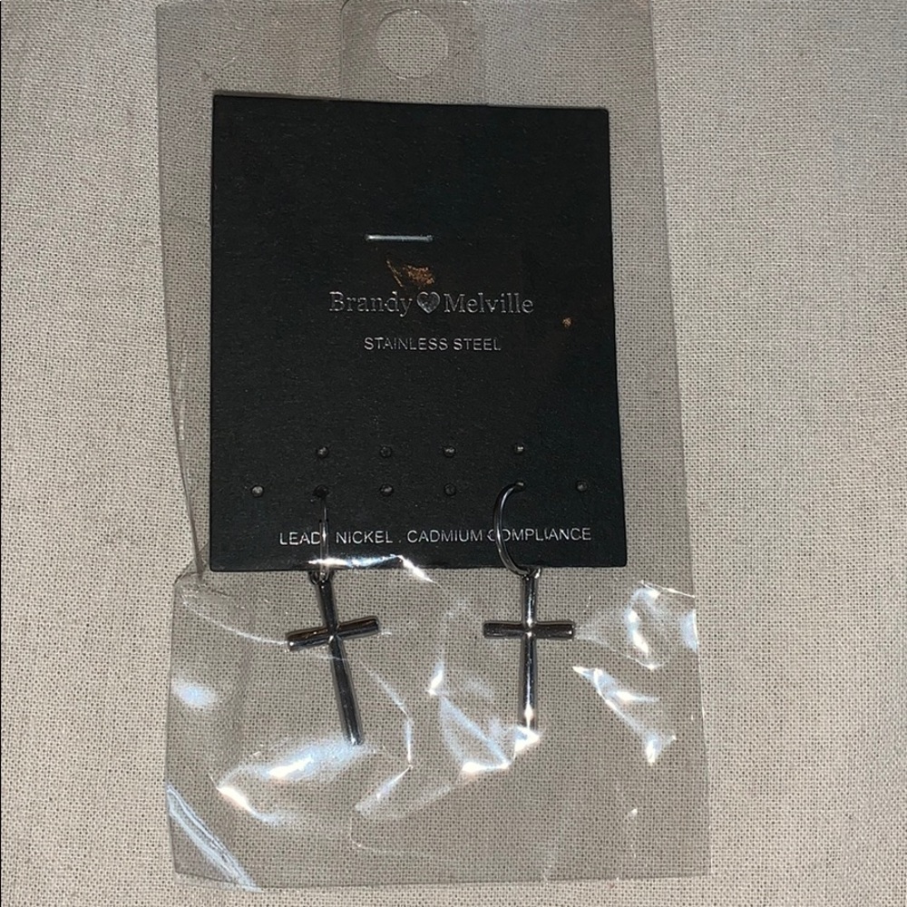 Brandy Melville silver cross dangle earrings